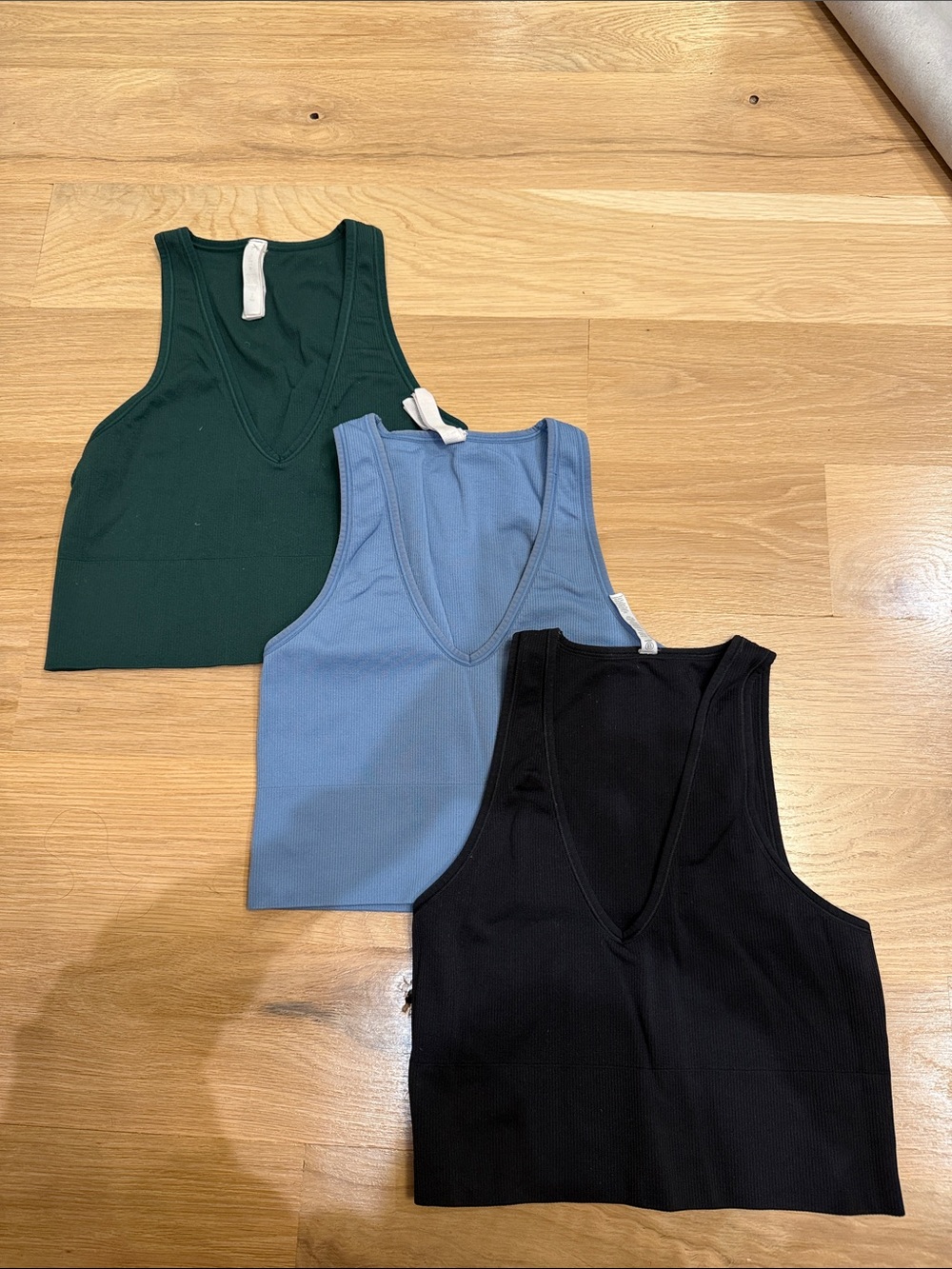 Athleta Ribbed V-Neck Crop Tank - Black, Dusty Blue, Forest Green